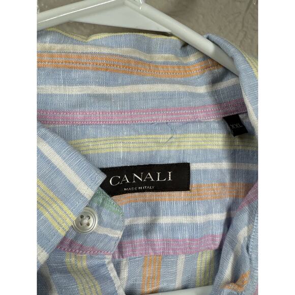 Canali Mens Blue Pink Orange Green Striped Cotton Italian Casual Dress Shirt XXL - Picture 3 of 5